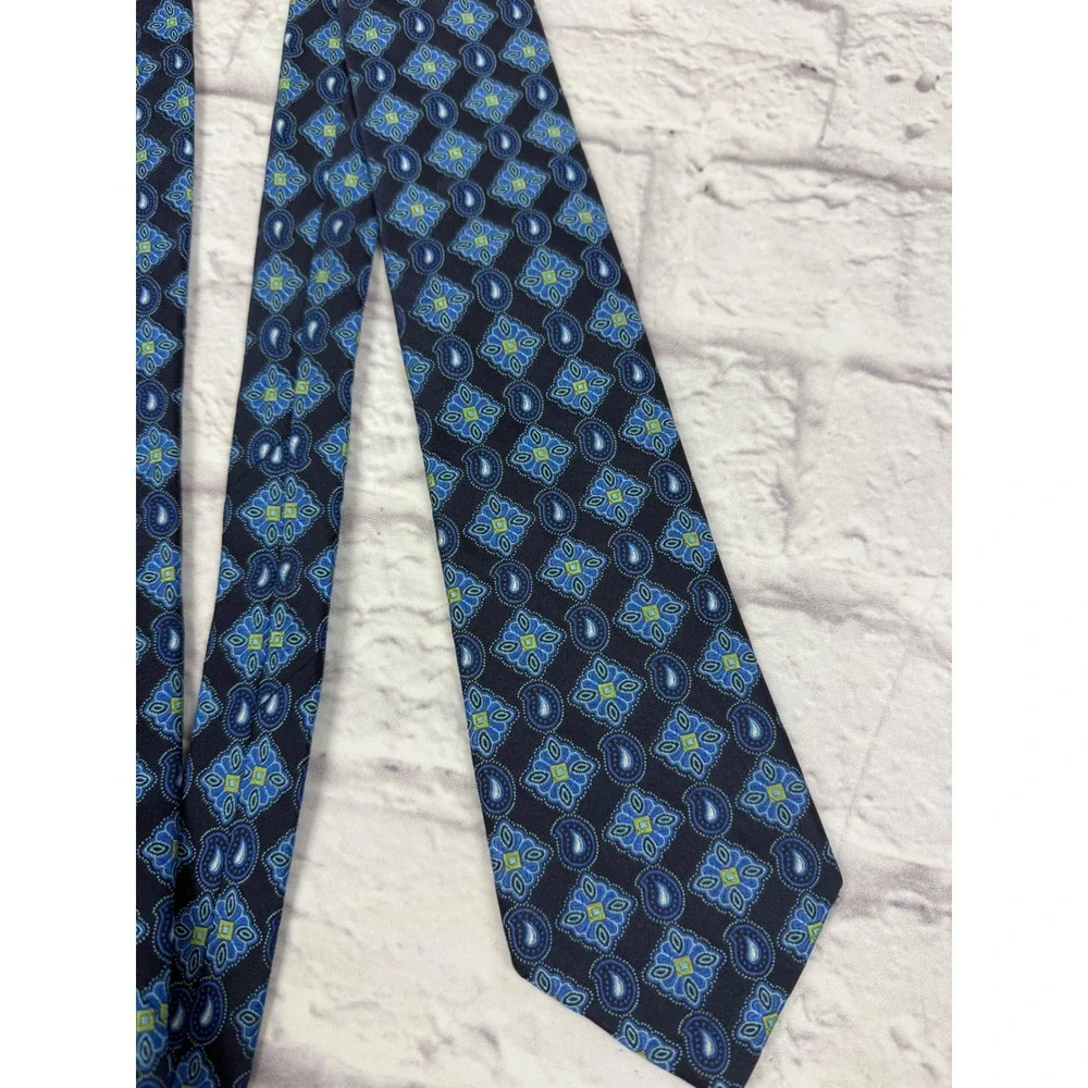 Ted Baker London Mens Silk Tie Blue Green Geometric Paisley Pattern Designer